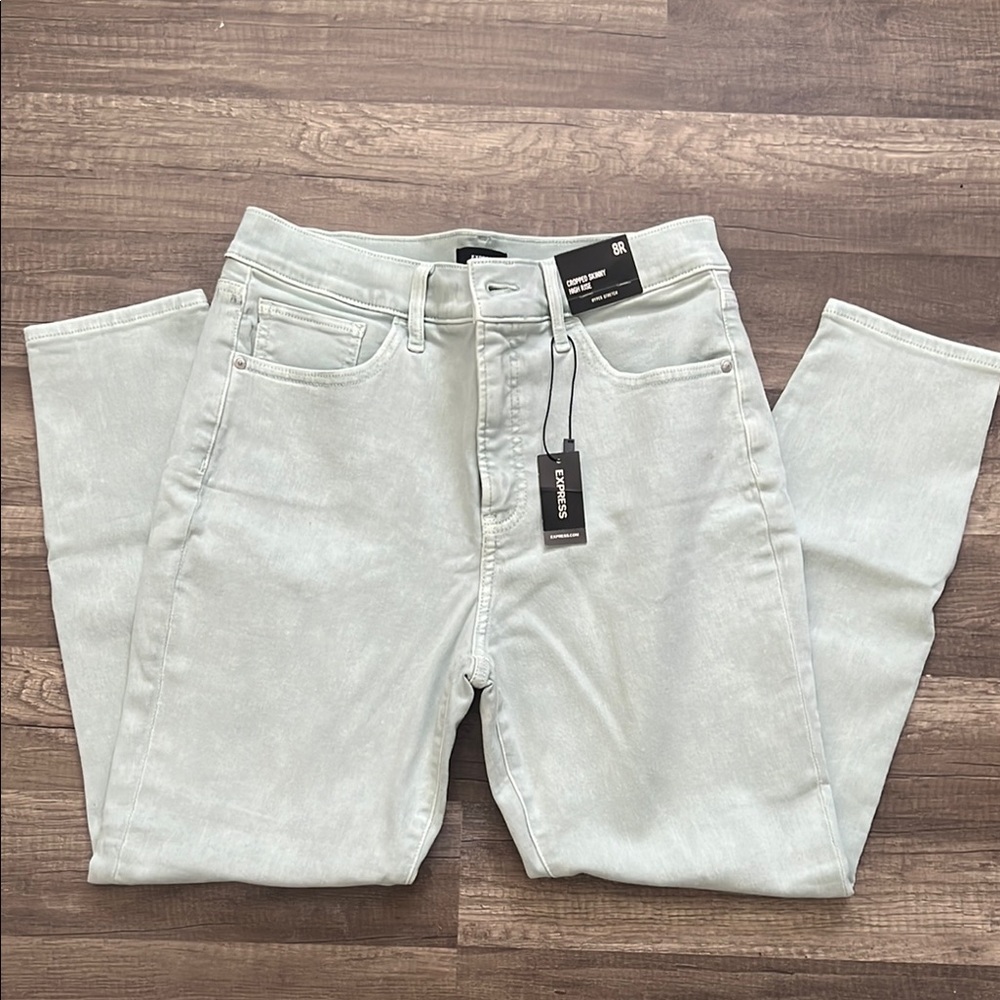 Express Light Green Cropped Skinny Jeans